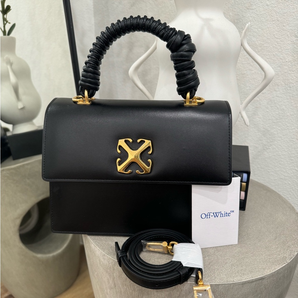 Off-White Black with Gold Jitney 2.8 Small Tote Bag